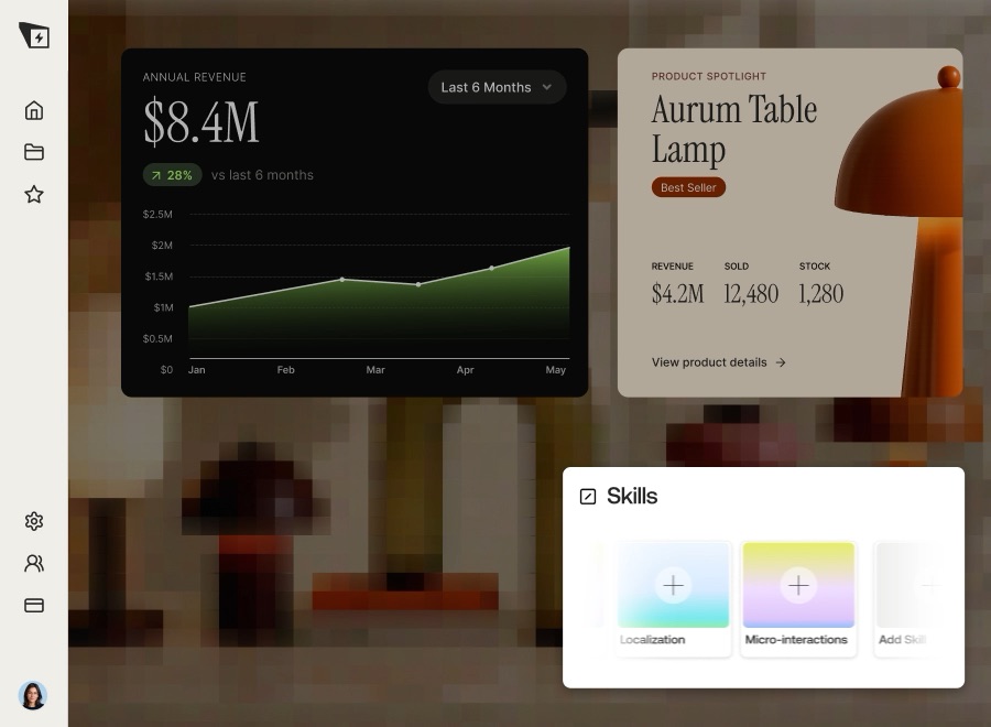 A revenue chart climbing across a dashboard