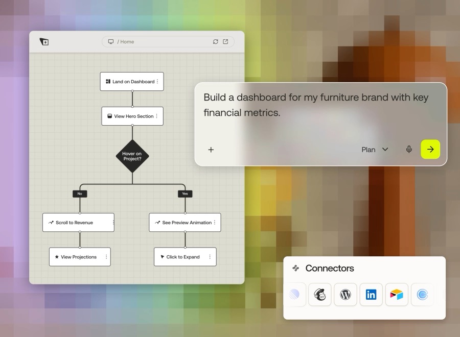 A Sticklight project mapping a dashboard prompt into a flow of screens