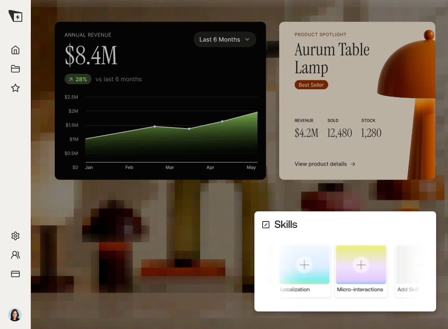 A revenue chart climbing across a dashboard