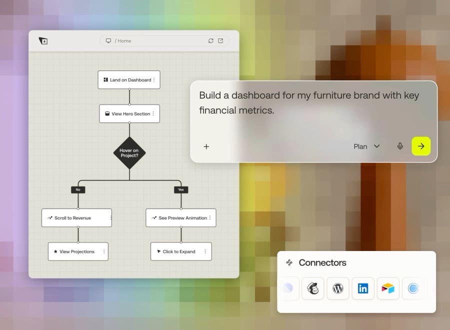 A Sticklight project mapping a dashboard prompt into a flow of screens